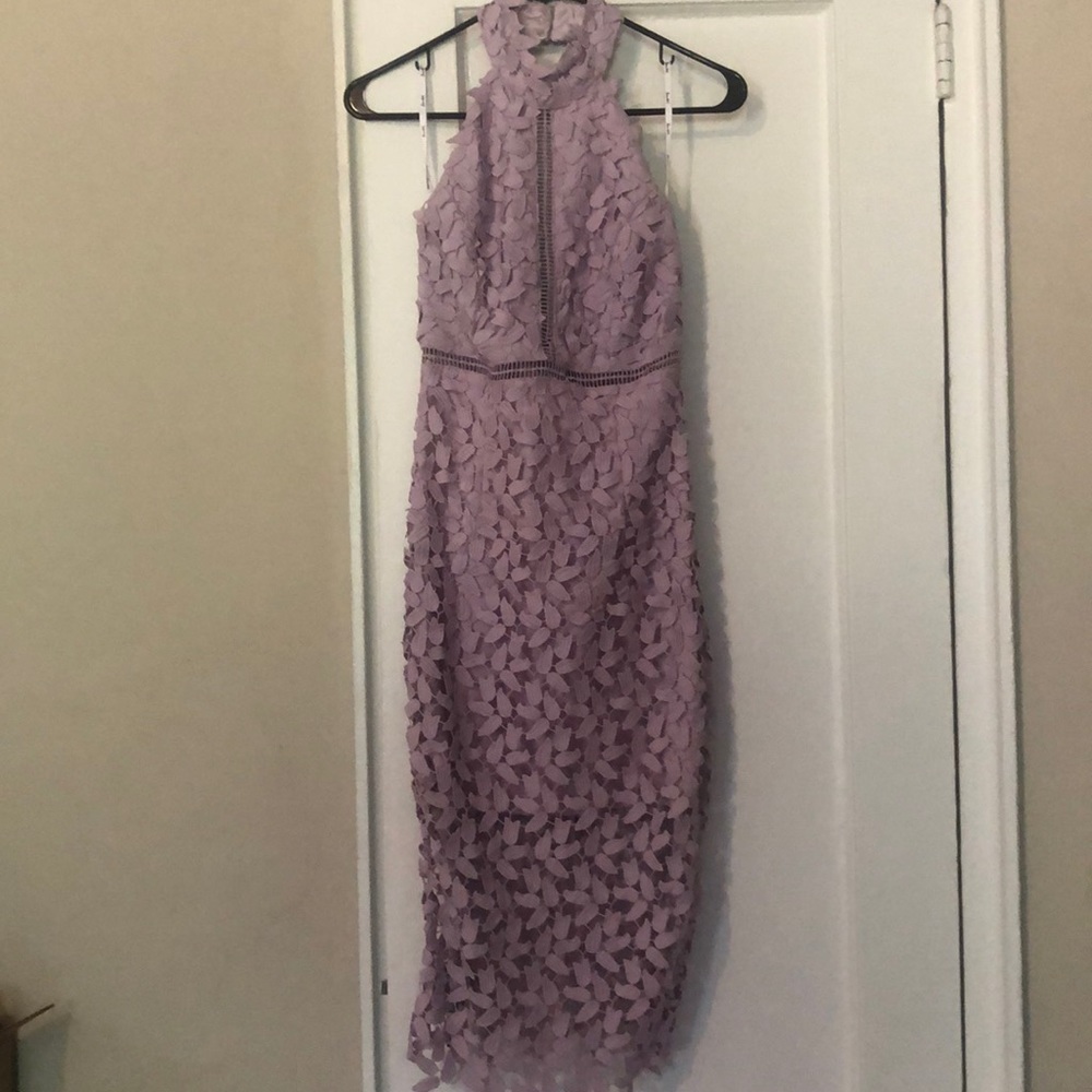 Bardot lavender dress midi